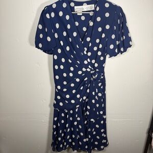 LIZ ROBERTS WOMENS SIZE 10 VINTAGE POLKA DOT DRESS LINED BELOW KNEE V NECK